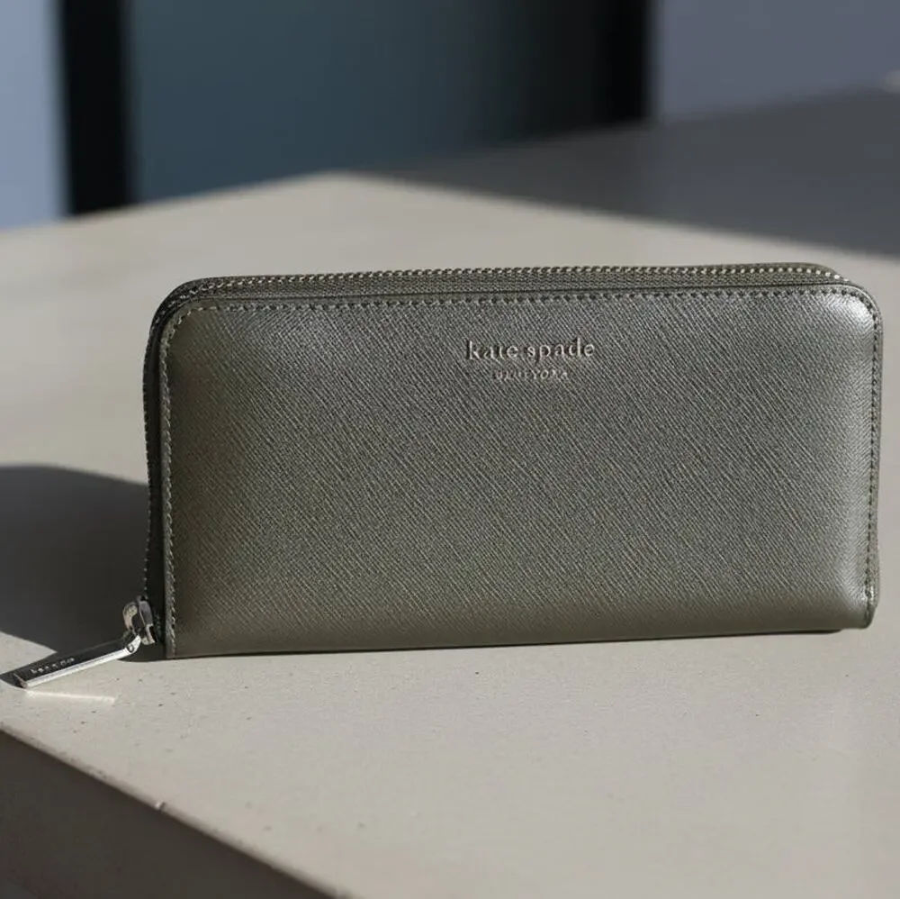Kate Spade Spencer Large Zip Around Wallet Duck Green Leather